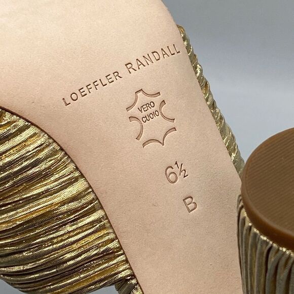 Loeffler Randall Camellia Gold Pleated Bow Heel Sandals size 6.5 - Picture 13 of 13